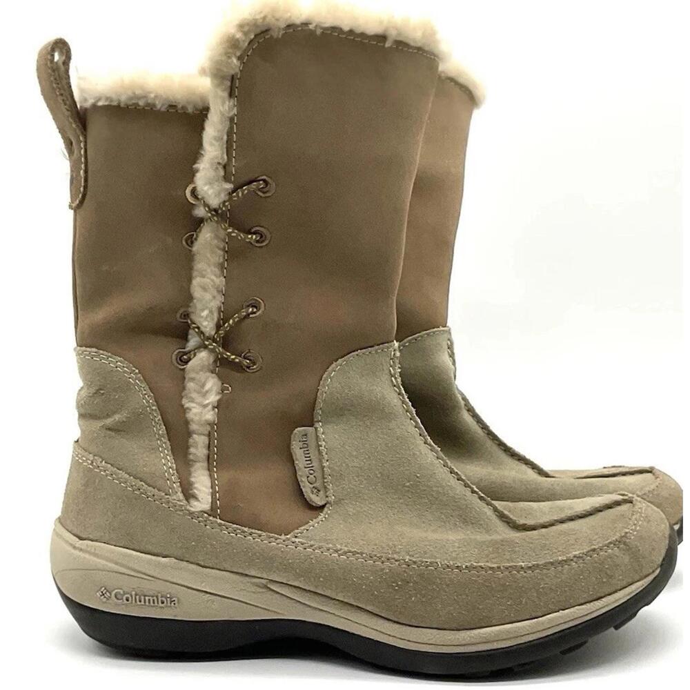 Columbia Delancey Sherpa Lined Boots Womens 8.5 Tan Suede Winter Water Resistant